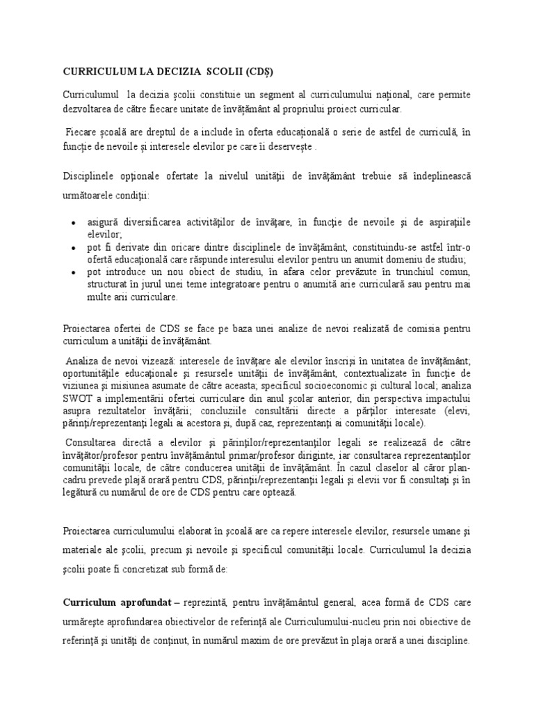 Curriculum La Decizia Scolii | PDF