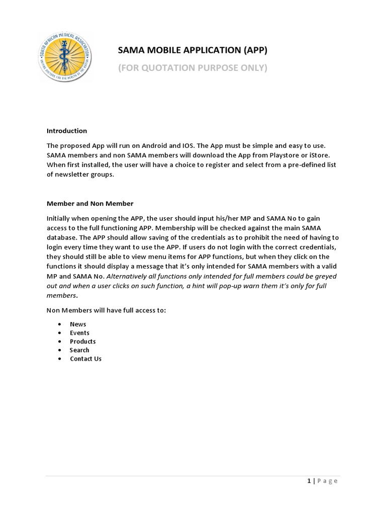 SAMA APP Overview Specifications (For Tender) | PDF | Mobile App ...