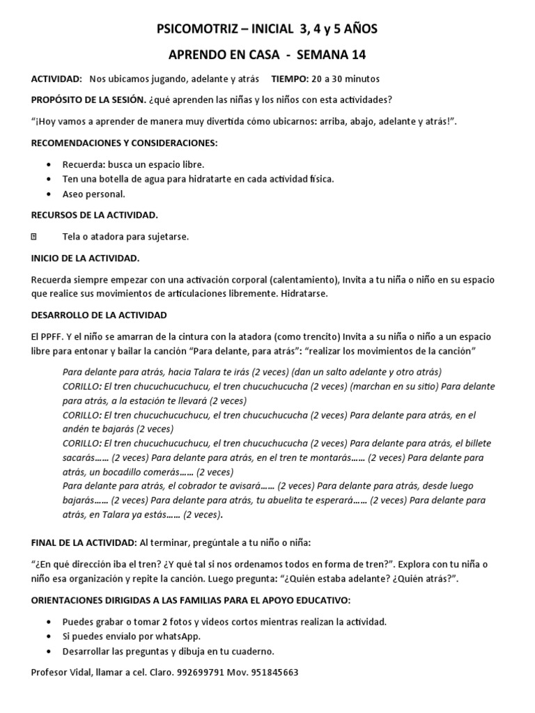 Actividad Psicomotriz para Niños de 3 a 5 Años | PDF