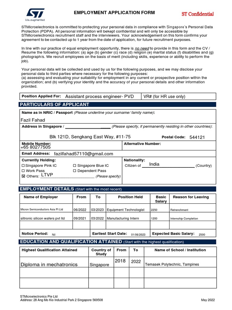 Employment Application Form Rev1.1 | PDF