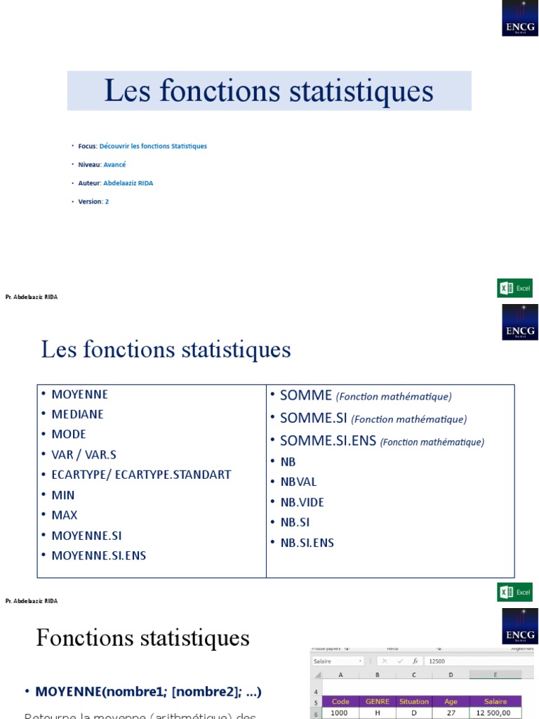 Fonctions Statistiques | PDF | Moyenne | Arithmétique