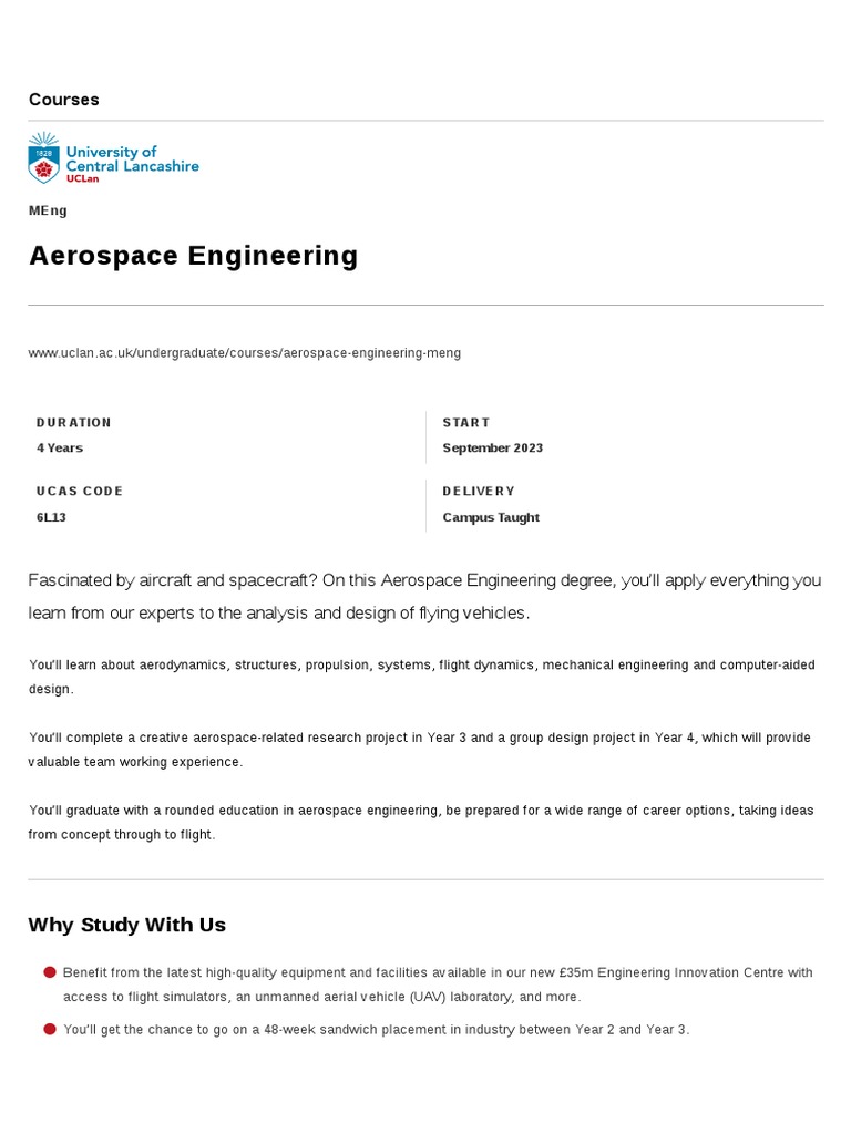 Aerospace Engineering Course Handbook | PDF | Engineering | Aerospace ...