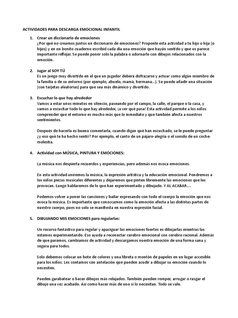 Actividades de descarga emocional infantil | PDF | Las emociones ...