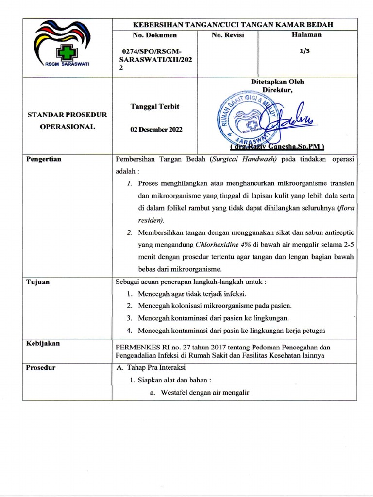 Sop Cuci Tangan Ruang Bedah Pdf