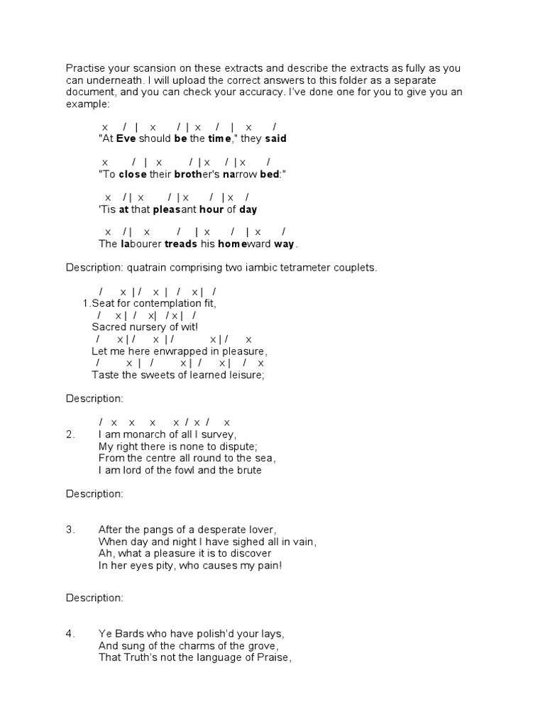 Scansion Practice Worksheet Pdf