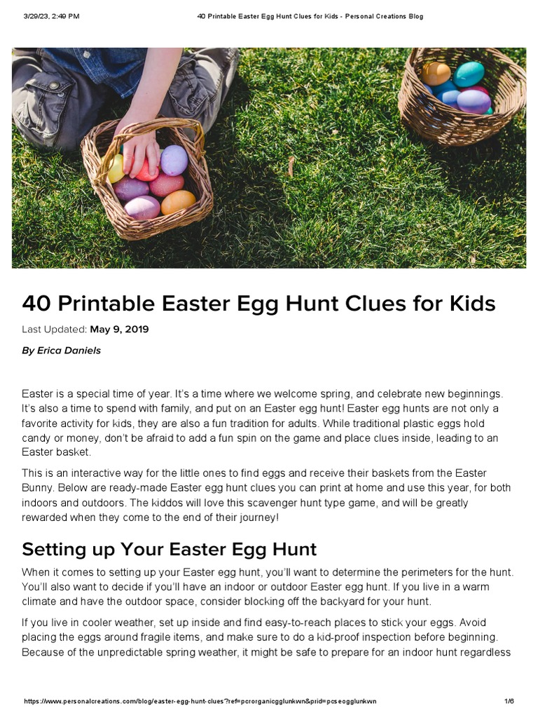 40 Printable Easter Egg Hunt Clues For Kids - Personal Creations Blog ...