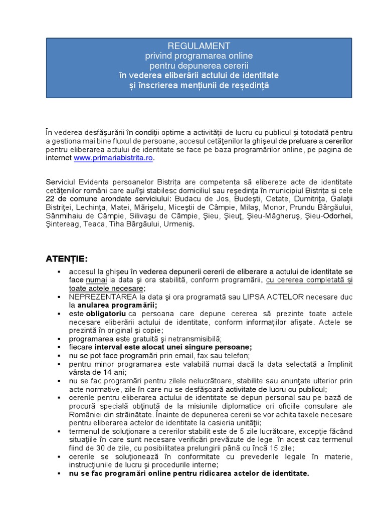 REGULAMENT Programari Online | PDF