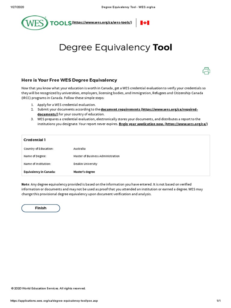 Deakin Degree Equivalency Tool WES Org Ca PDF