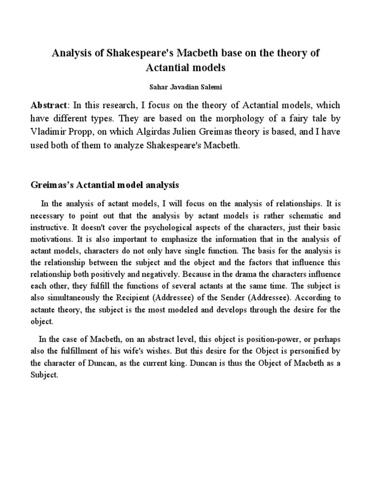 Analysis of shakespeare s macbeth base on the theory of actantial