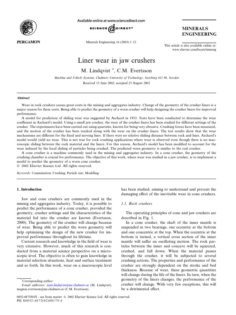 Predicting Wear in Jaw Crushers | PDF | Wear | Mechanical Engineering
