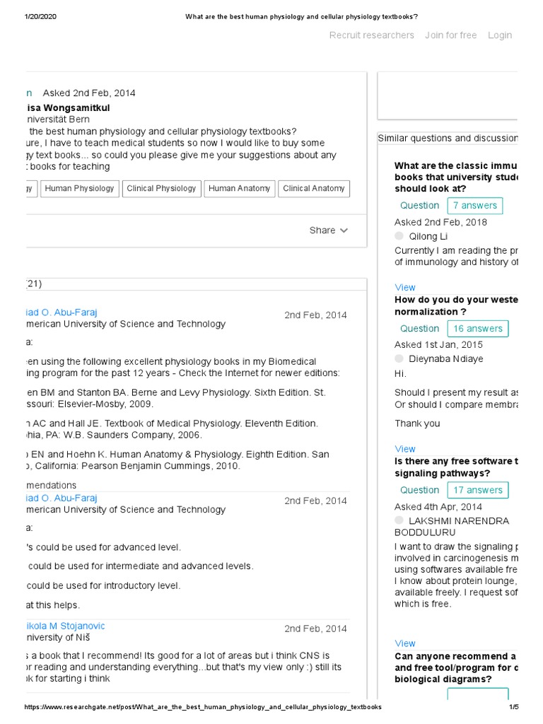 What Are The Best Human Physiology And Cellular Physiology Textbooks Pdf