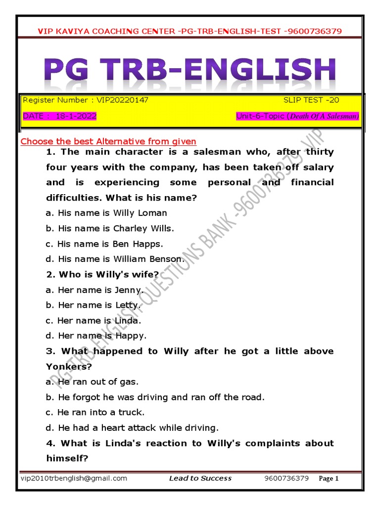 kalviseithi-pg-trb-english-unit-6-topic-death-of-a-salesman-mcq-with