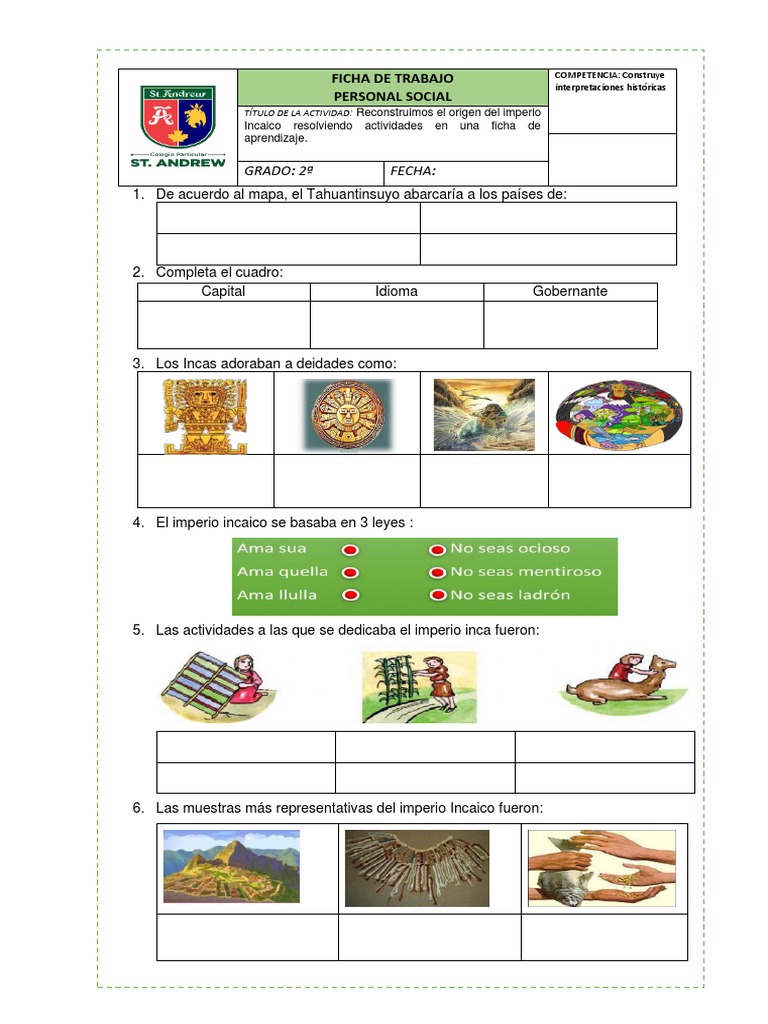 Hoja De Trabajo De Los Incas Ficha Sistema De Trabajo Inca | PDF