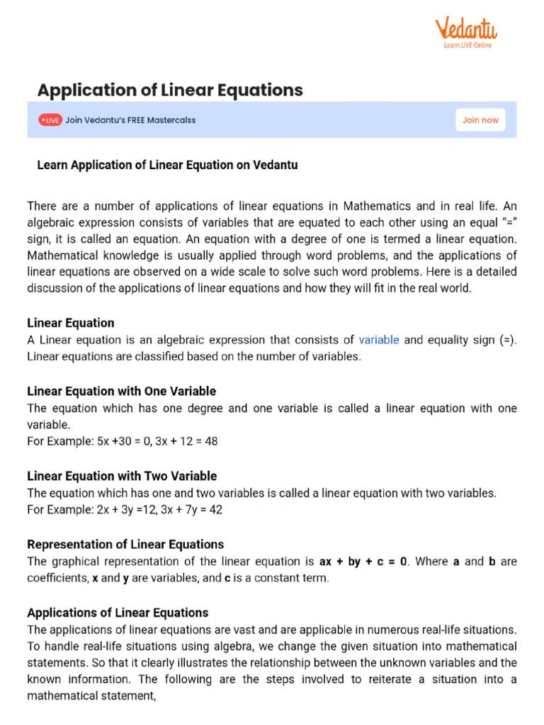 Application of Linear Equations | PDF