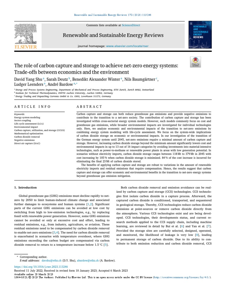 The Role of Carbon Capture and Storage To Achieve Net-Zero Energy ...