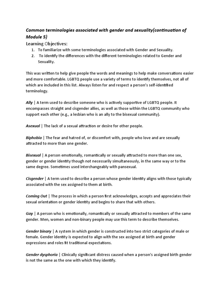 Common Terminologies Associated With Gender and Sexuality (Part of ...
