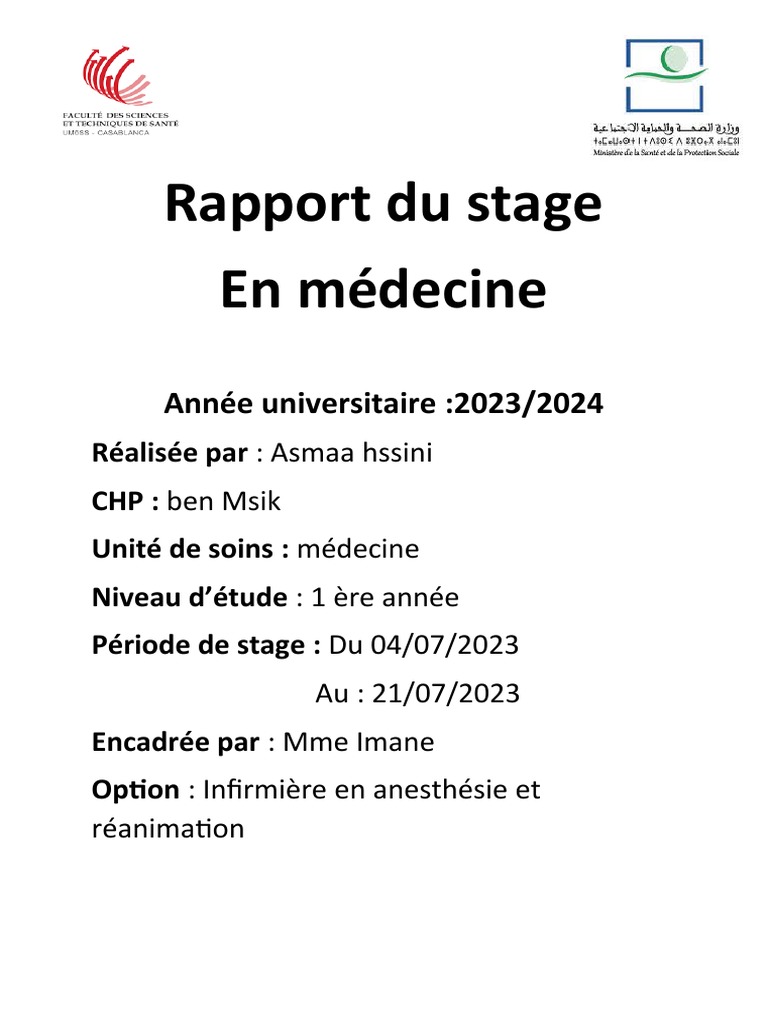 Rapport de stage en médecine 2023 | PDF | Hôpital | Médecine
