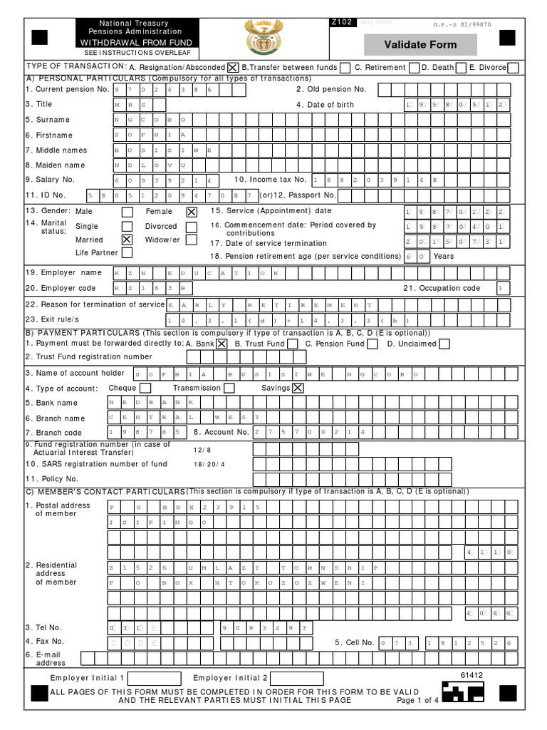 GEPF Z102 Withdrawal Form Instructions | PDF | Pension | Payments