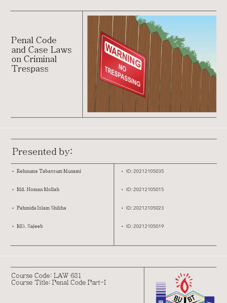 Penal code and case laws on criminal trespass pdf crimes crime