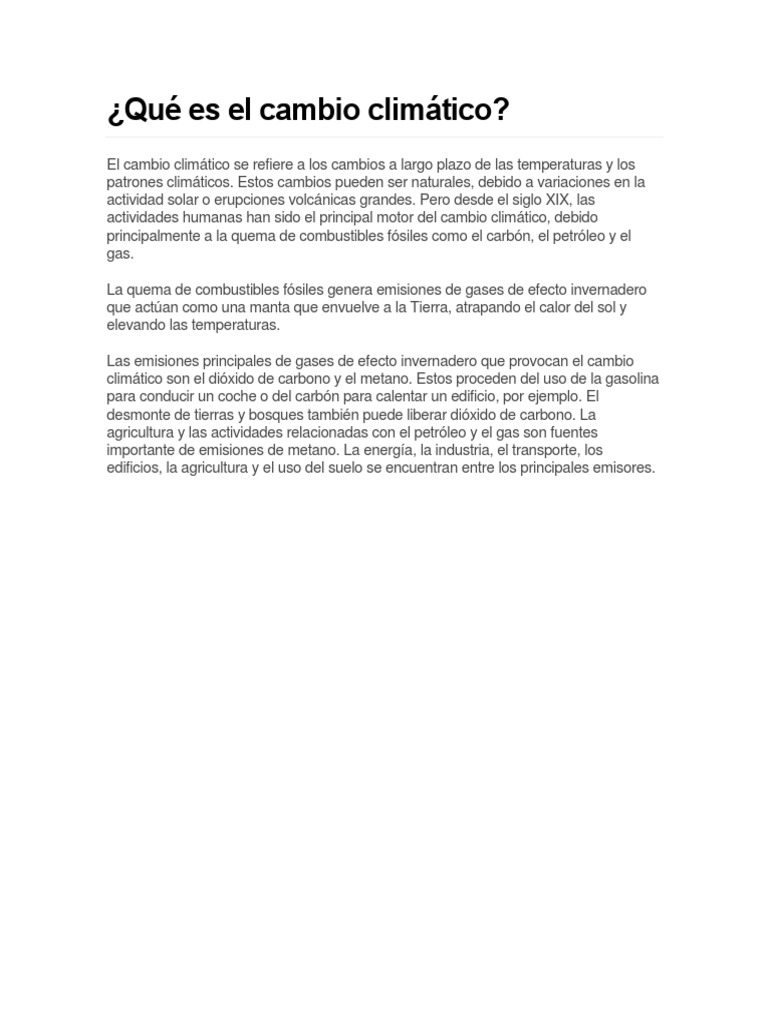 Qu es el cambio clim tico pdf gases de efecto invernadero cambio