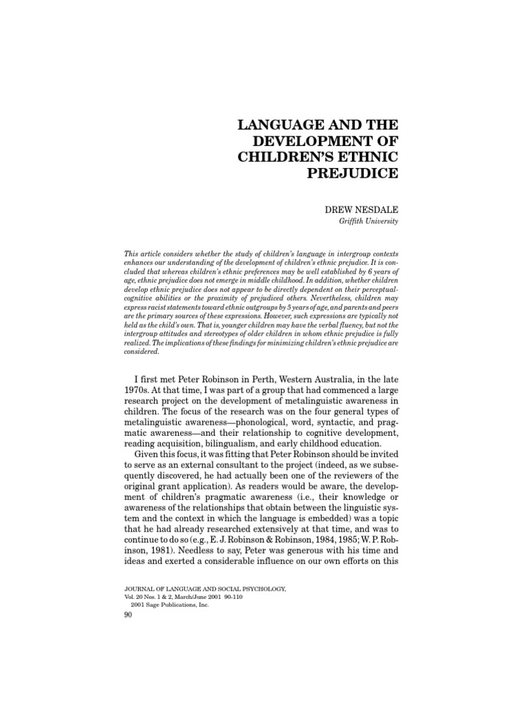 Children's Language and Ethnic Prejudice | PDF | Stereotypes | Prejudices