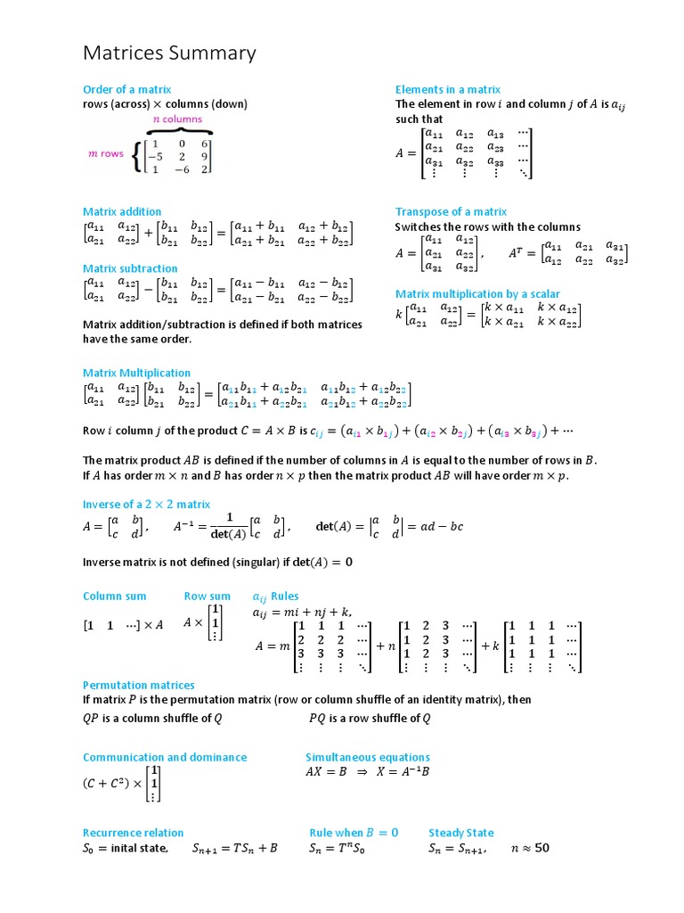 Matrices Summary | PDF | Matrix (Mathematics) | Operator Theory