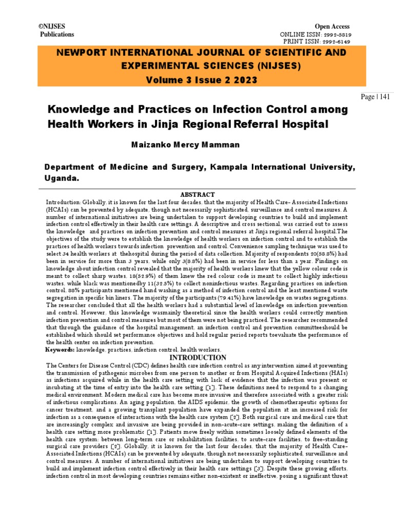 Knowledge and Practices On Infection Control Among Health Workers in ...