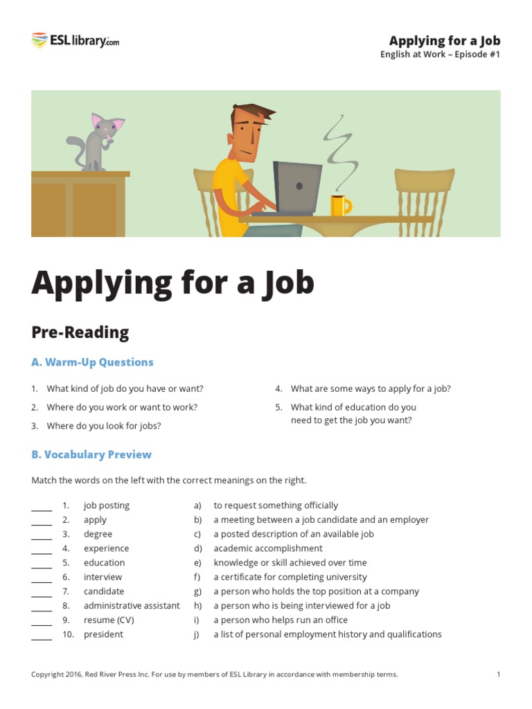 85 01 Applying-for-a-Job US | PDF | English As A Second Or Foreign ...