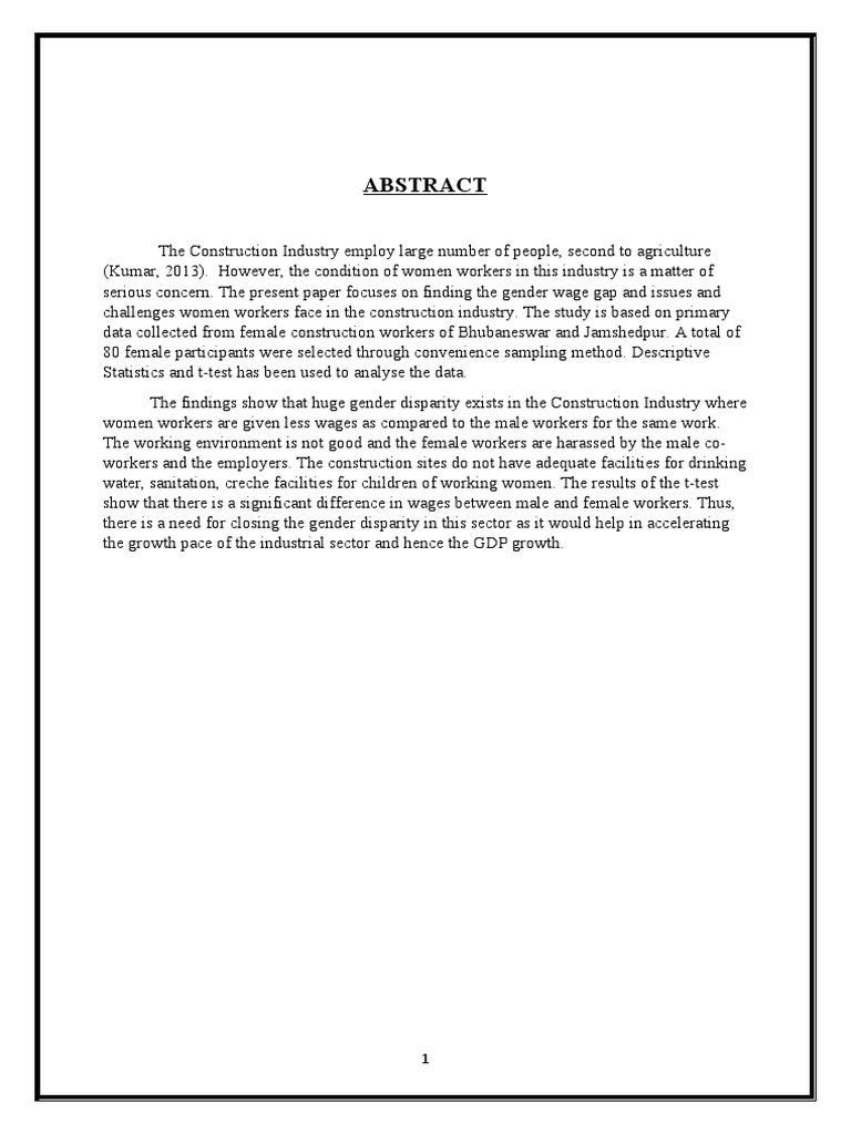 Gender Wage Gap in Construction Sector | PDF | P Value | Student's T Test