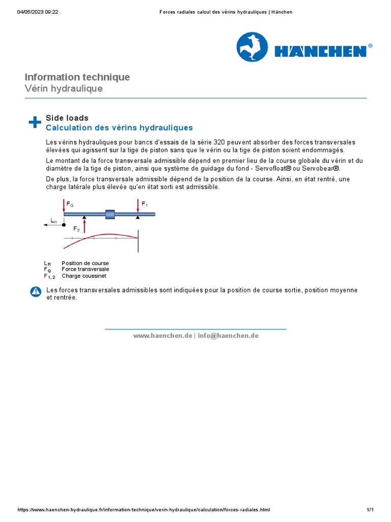 Forces Radiales Calcul Des Vérins Hydrauliques Hänchen6 PDF — free download
