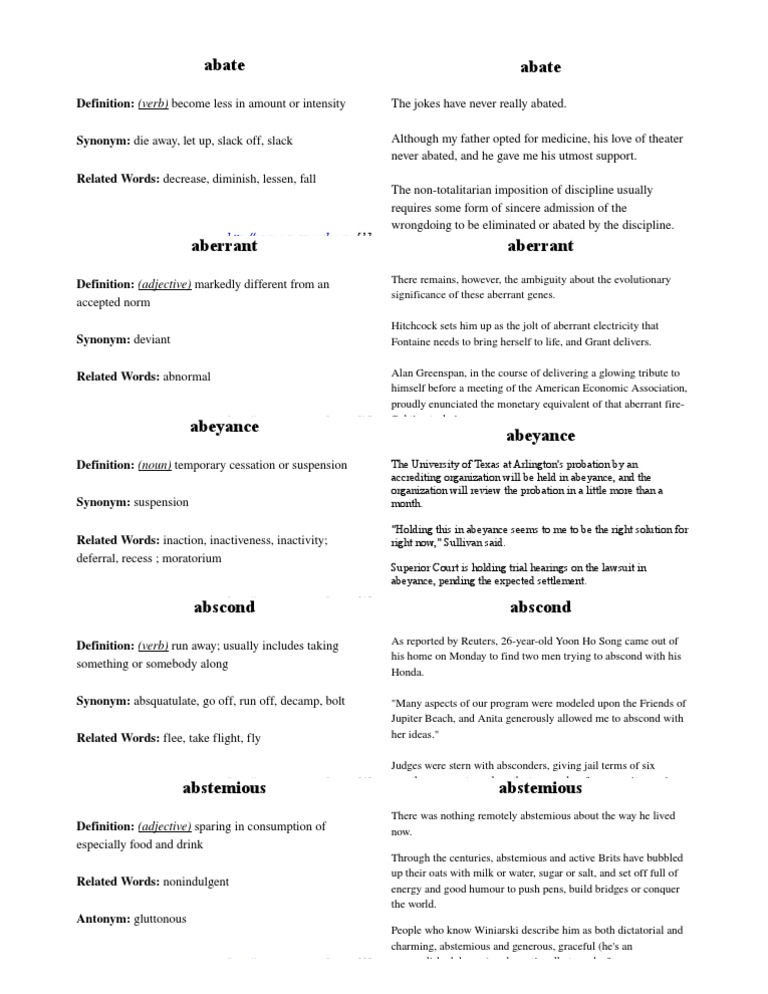 Synonyms for Abate and Abeyance | PDF