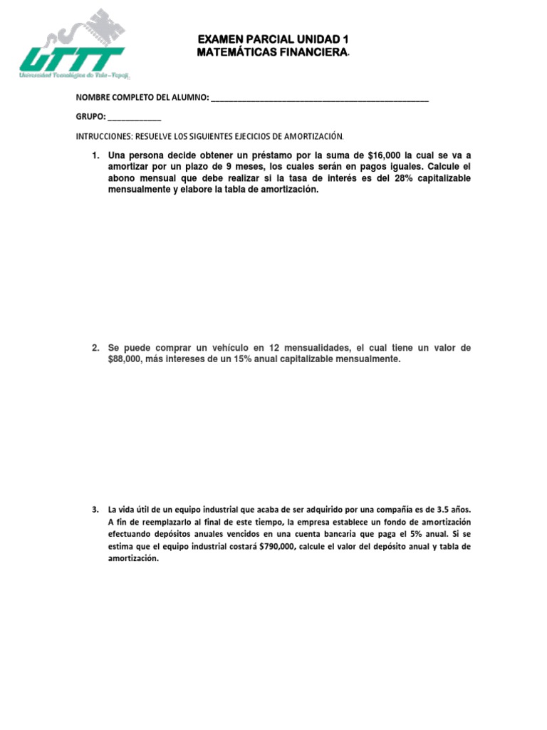 Ejercicios de Amortización Financiera | PDF | Finanzas y dinero | Derecho