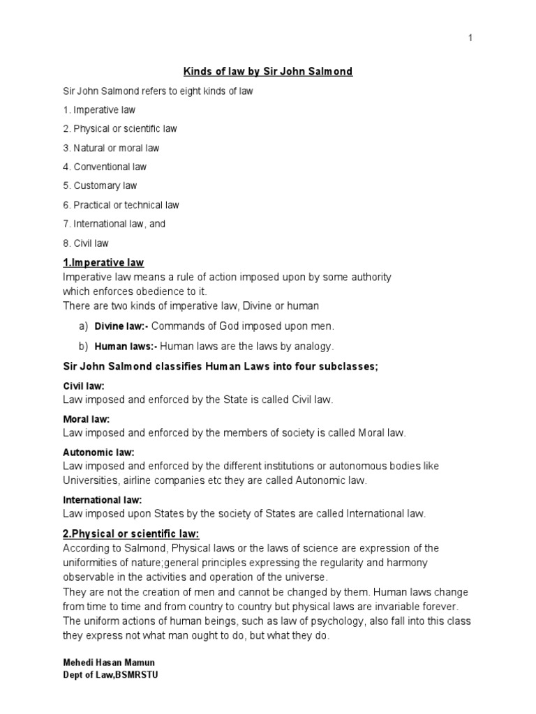 Salmond's Eight Kinds of Law | PDF | International Law | Treaty