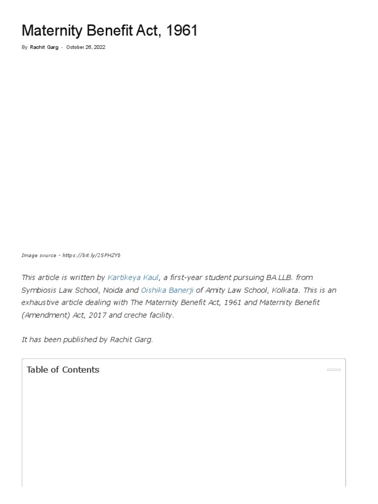 The Maternity Benefit Act, 1961 PDF Parental Leave Childbirth