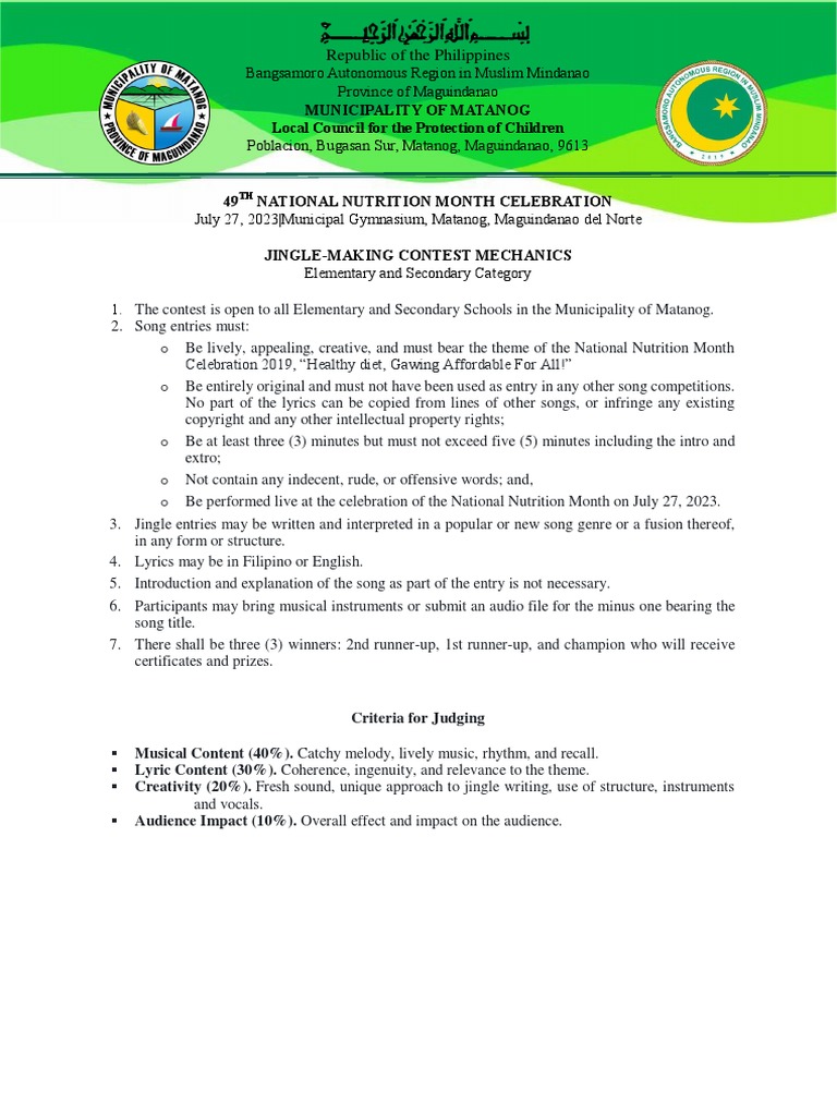Mechanics and Criteria for Judging (NutiBooth and JingleMaking