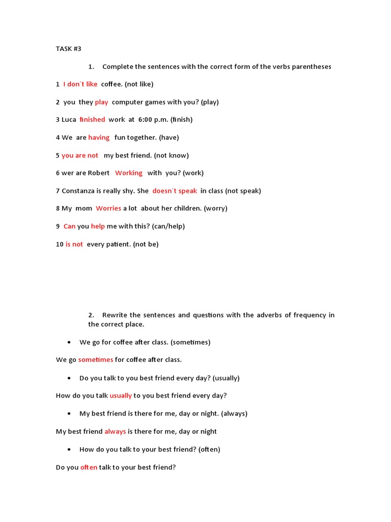 Verb Form Exercises and Sentence Structure | PDF