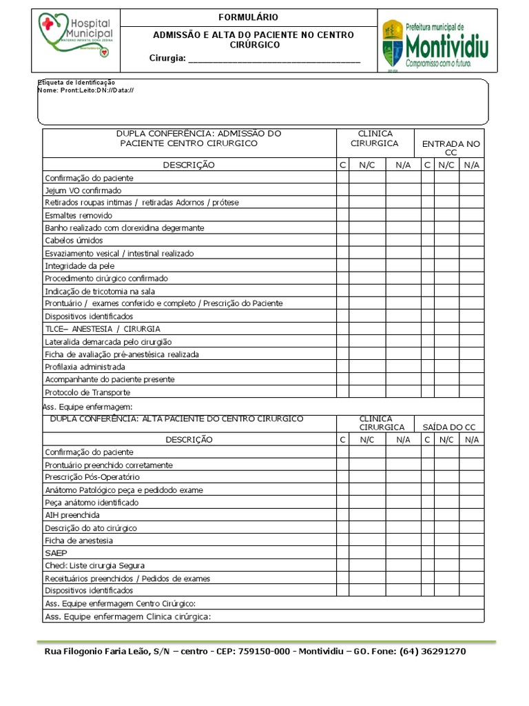 Checklist Pré-Operatório Cirúrgico | PDF | Ciências e Matemática