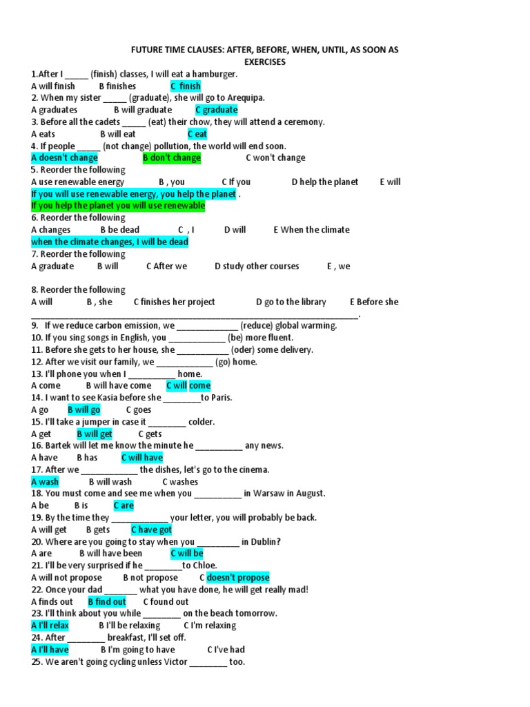 Future Time Clauses Exercise Download Free PDF Climate Change