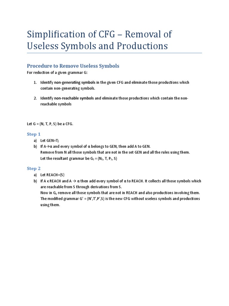 Simplifying CFG by Removing Useless Symbols | PDF