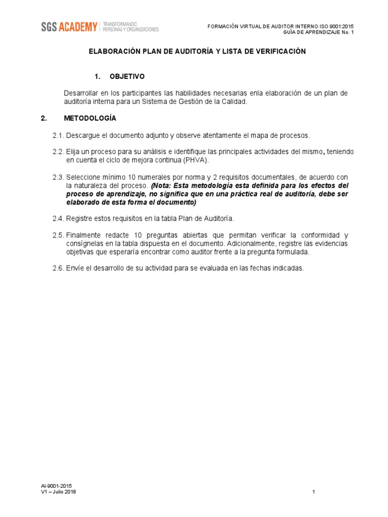 GA 1 Lista Verificación | PDF | Auditoría | Sistema de manejo de calidad
