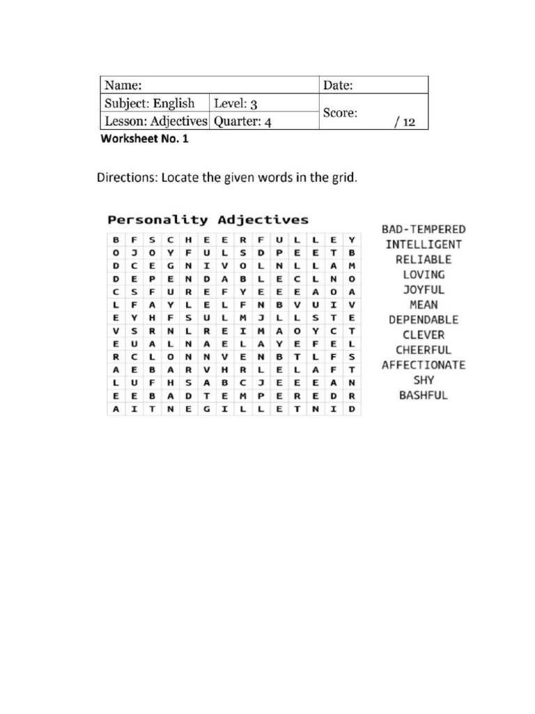 English Worksheets PDF