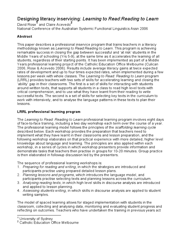 Literacy Inservicing for Teachers | PDF | Teachers | Learning
