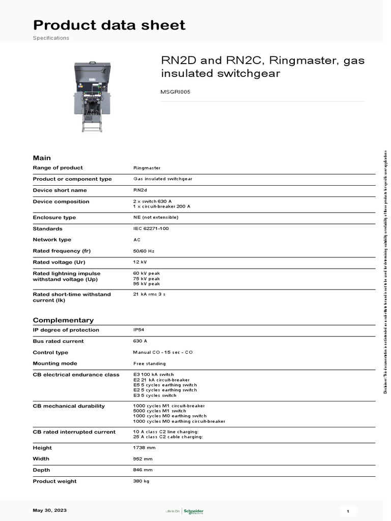 RN2D and RN2C Gas Insulated Switchgear | PDF | Switch | Electromagnetism