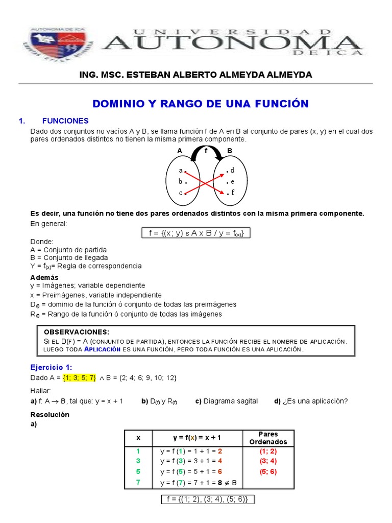 Dominio y Rango de Una Función | PDF | Función (Matemáticas) | Sistema ...