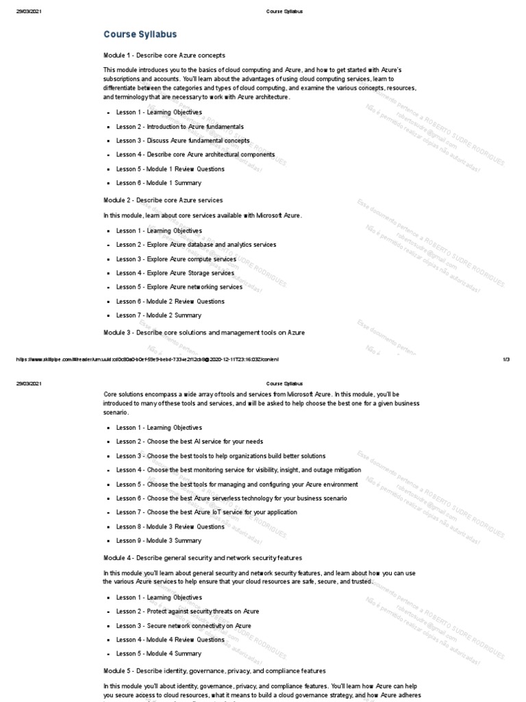 Azure Fundamentals Course Syllabus | PDF | Microsoft Azure | Computer ...