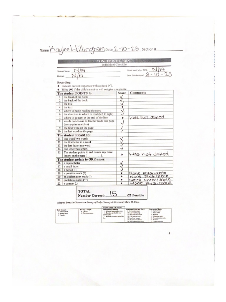 Individual Checklist - Reading Rockets 1 | PDF