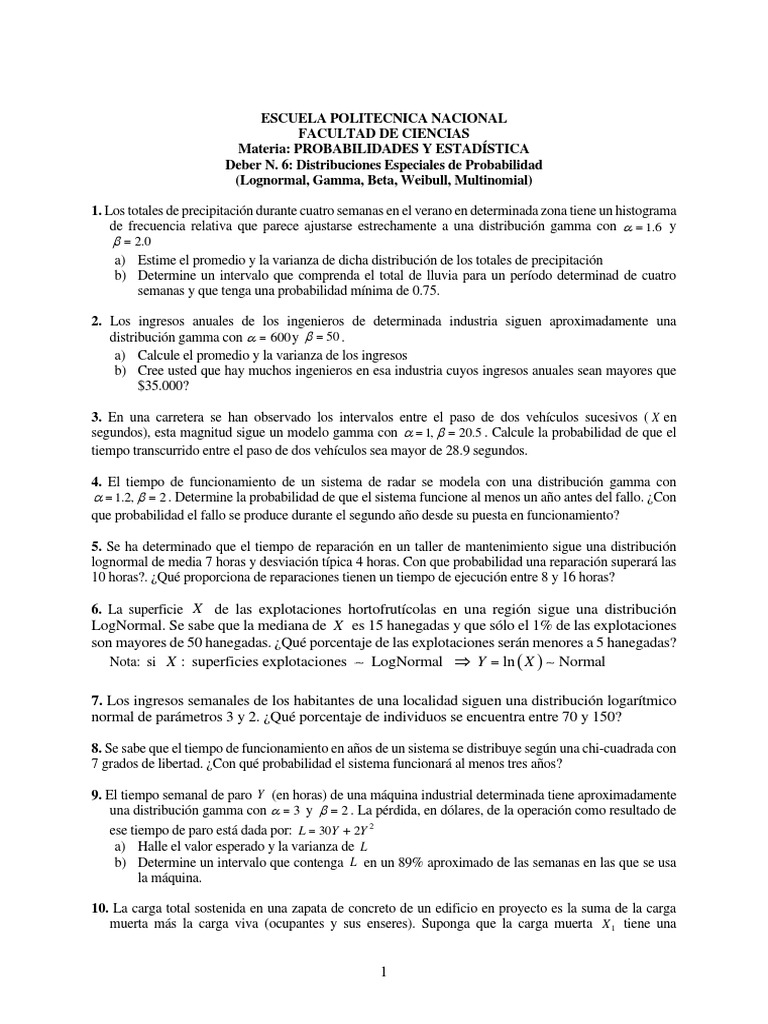 Deber 6 distribuciones especiales gamma beta weibull multinomial