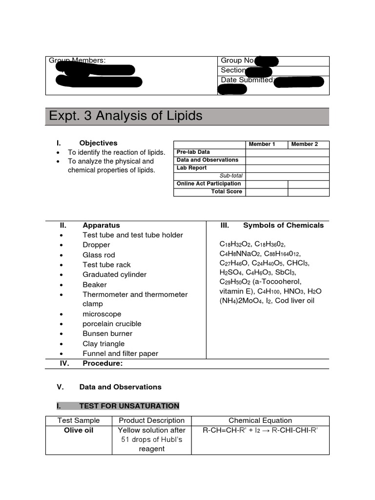 Expt. 3 Analysis of Lipids PDF Emulsion Fatty Acid