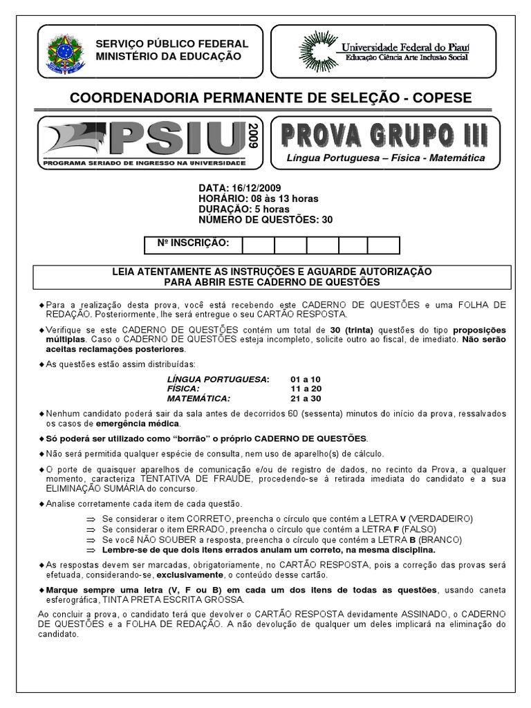 Prova - g3 Prova | PDF | Sistema internacional de unidades | Educação à ...