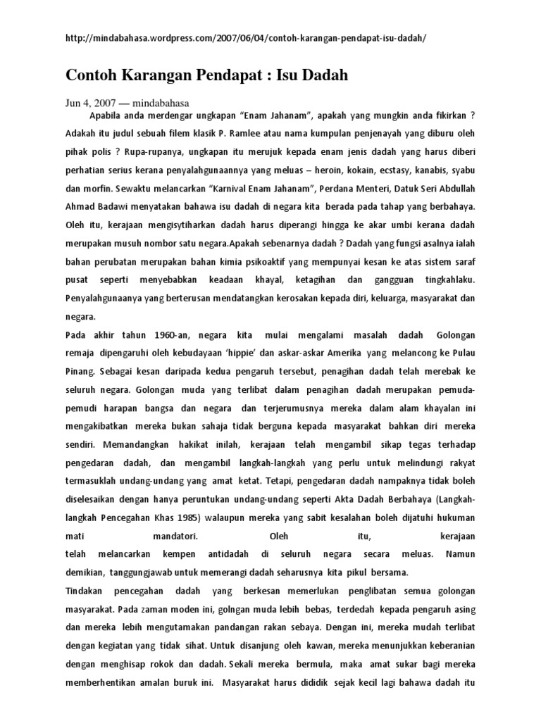 Contoh Karangan Pendapat Dadah Pdf